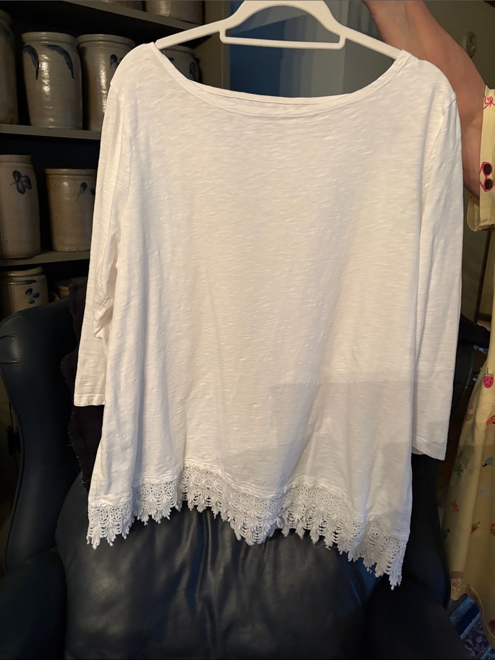 Talbots White Crochet-Hem Boatneck Tunic